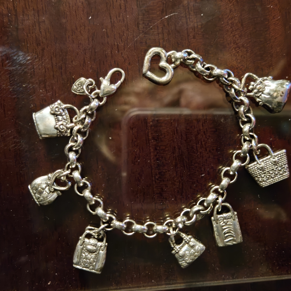 Silver Charm Bracelet with Heart Clasp
